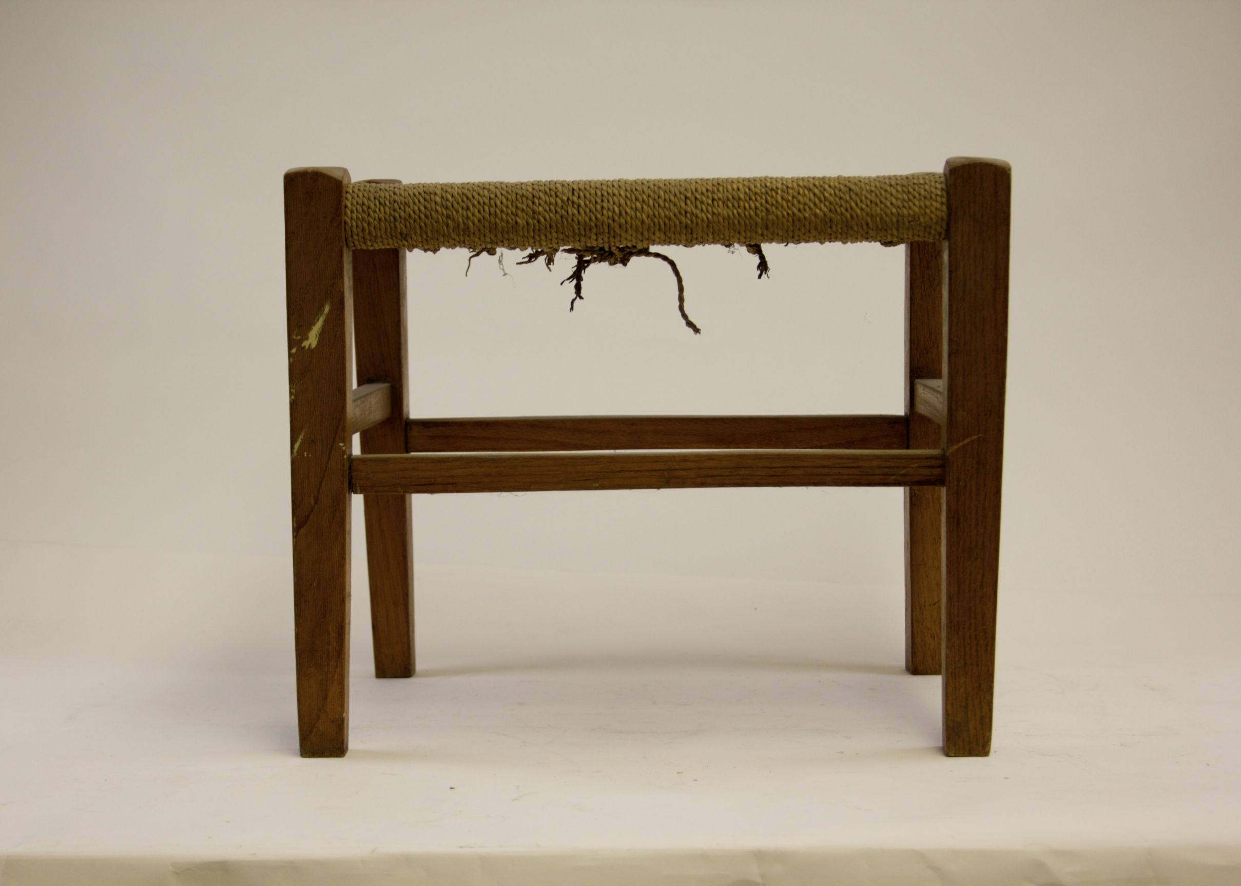 Vintage Rope Weave Stool with Oak Frame