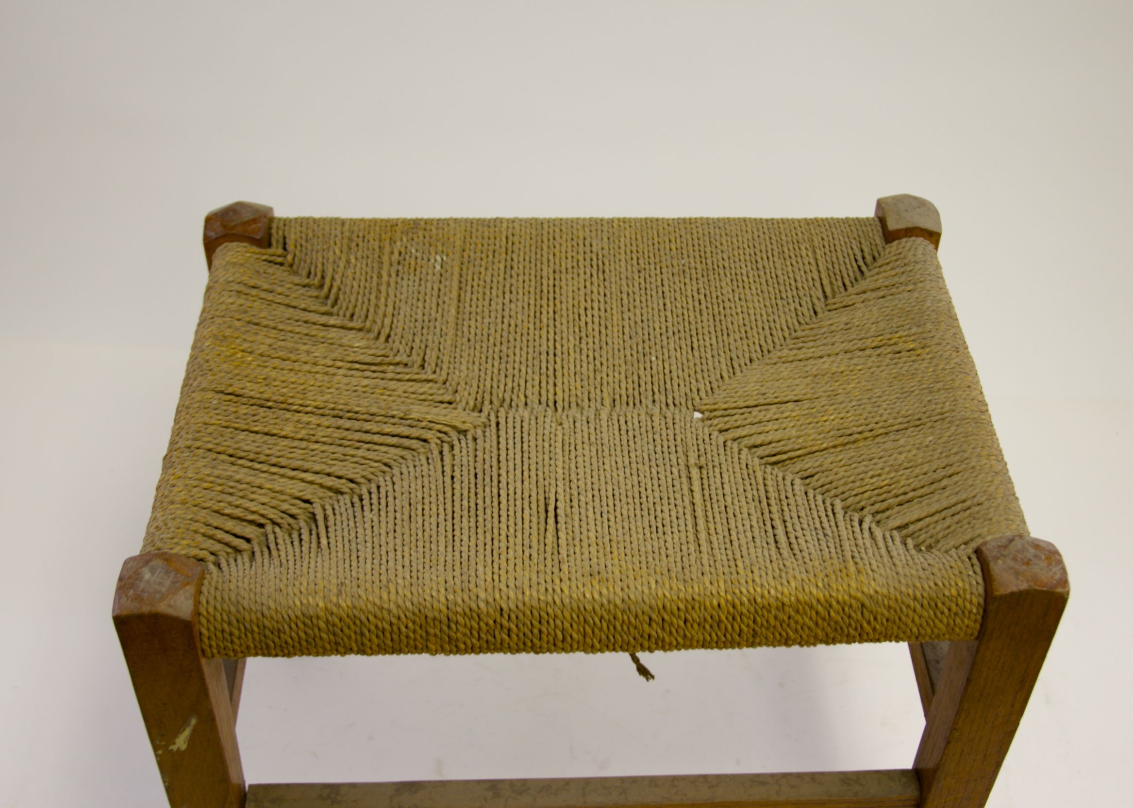 Vintage Rope Weave Stool with Oak Frame