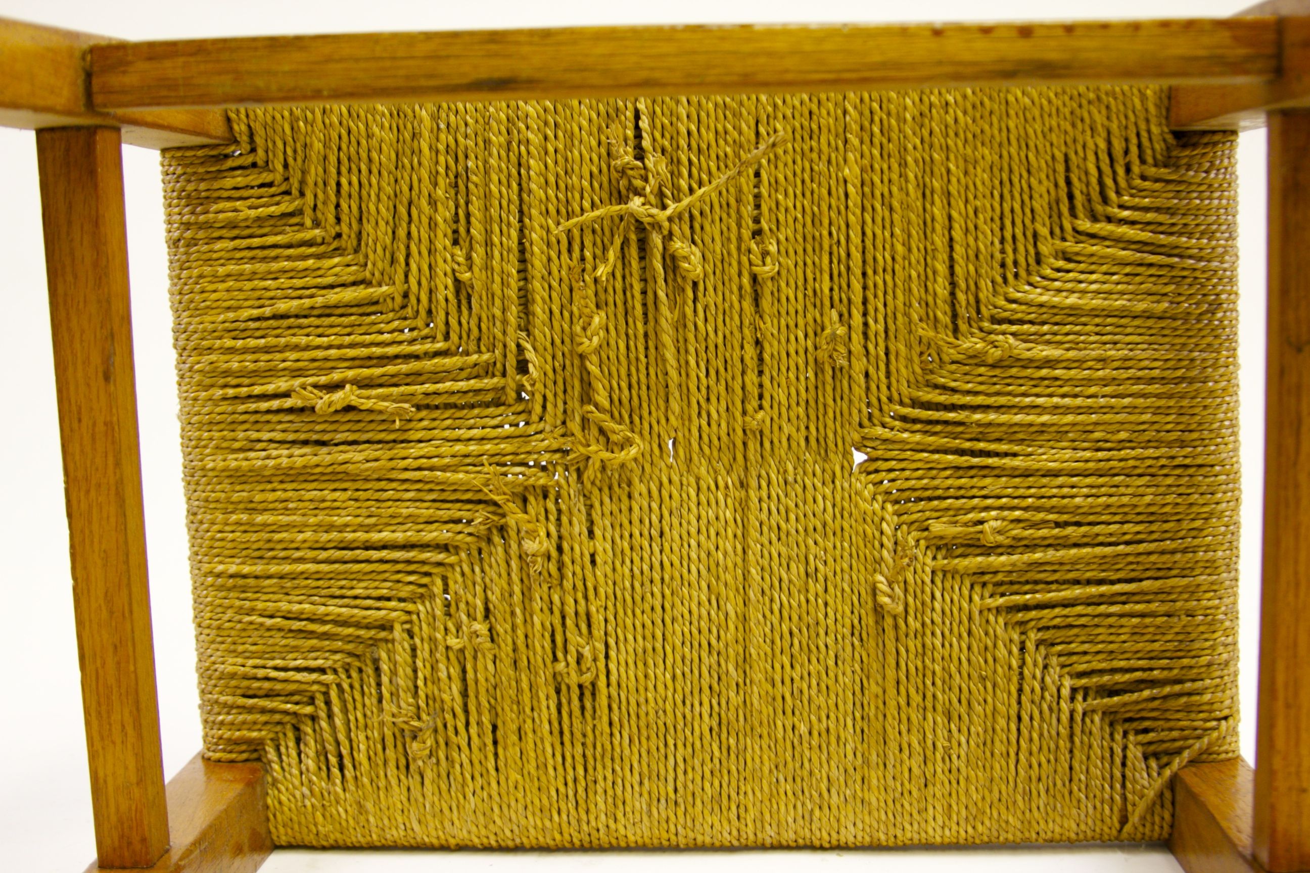 Vintage Rope Weave Stool with Oak Frame