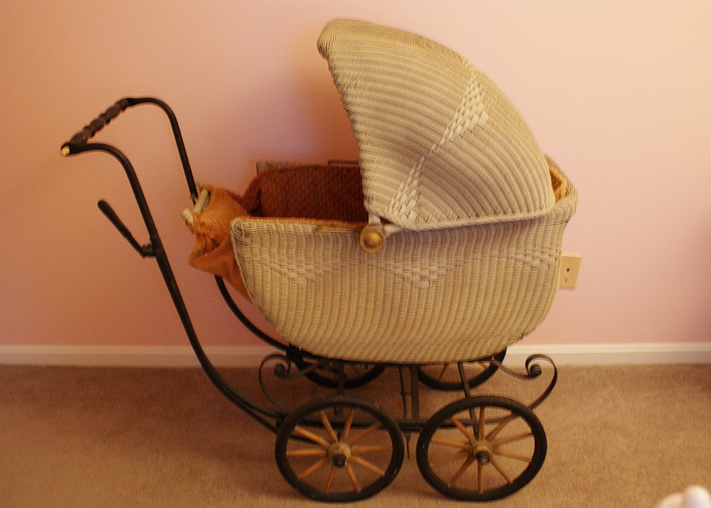 Vintage Wicker Baby Buggy 