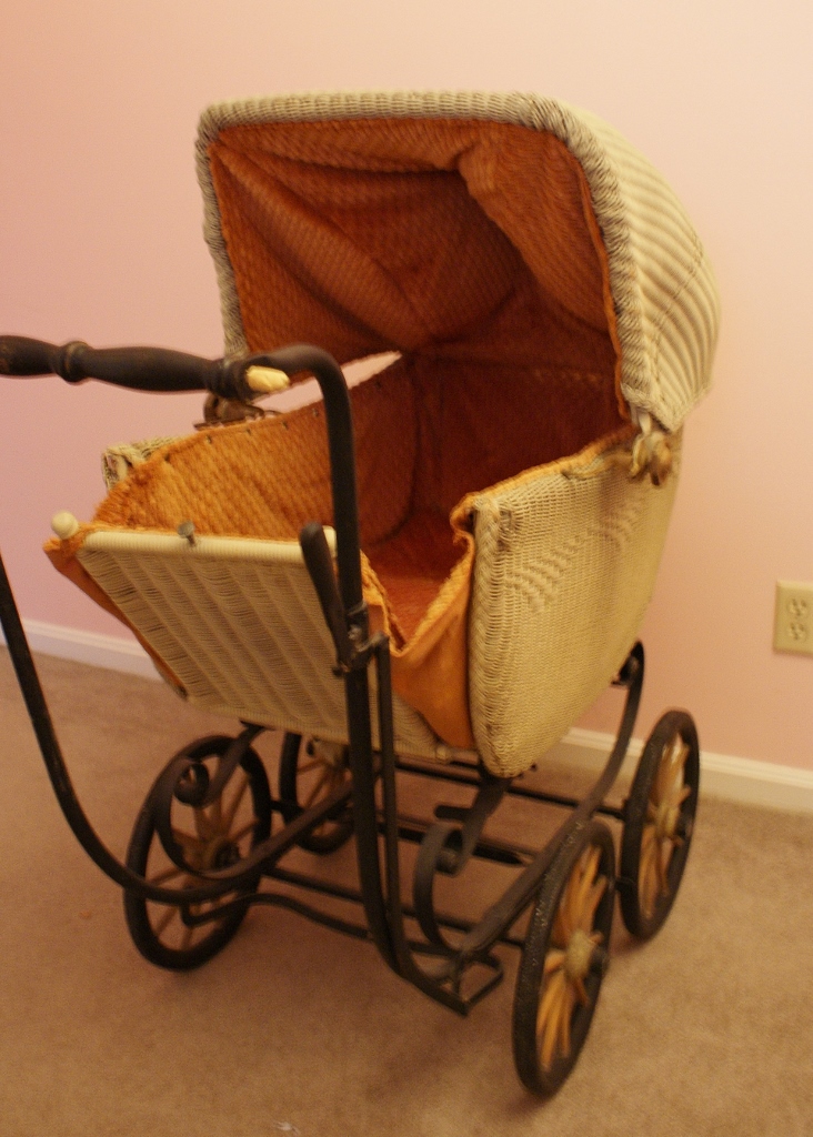 Vintage Wicker Baby Buggy 