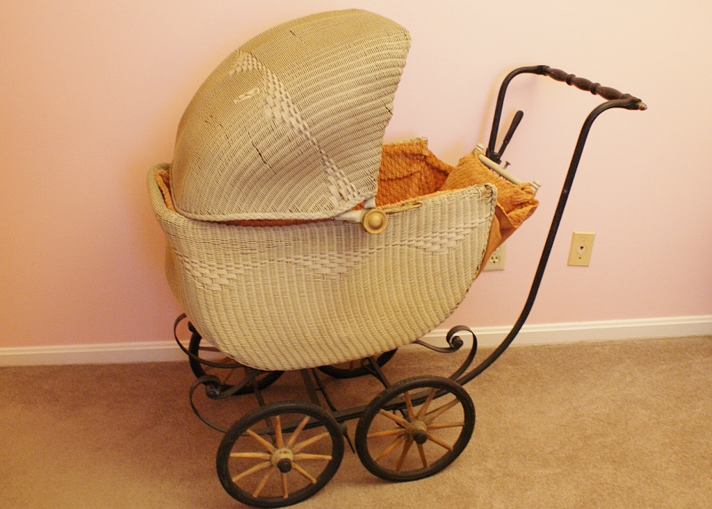 Vintage Wicker Baby Buggy 