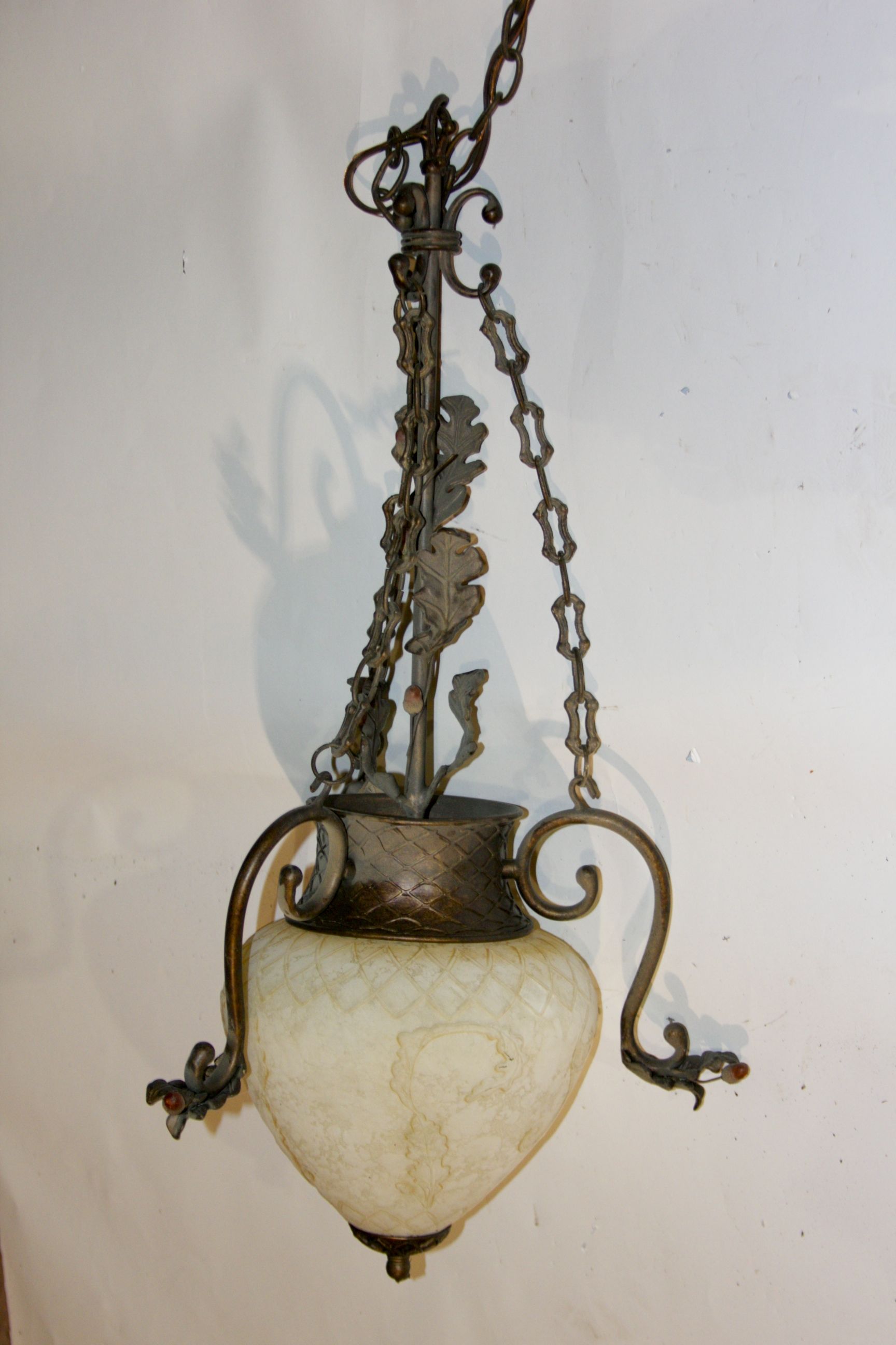 Antique Brass Chandelier with Glass Globe