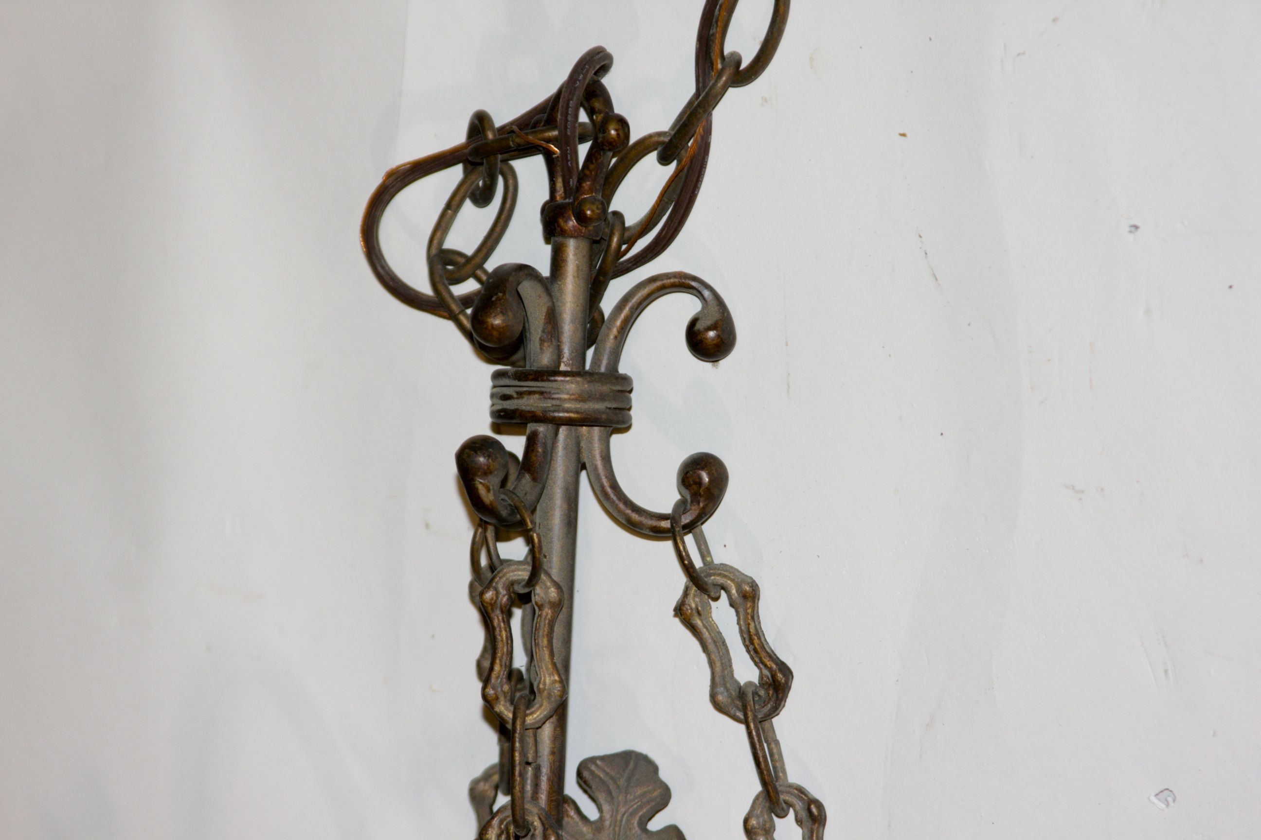 Antique Brass Chandelier with Glass Globe