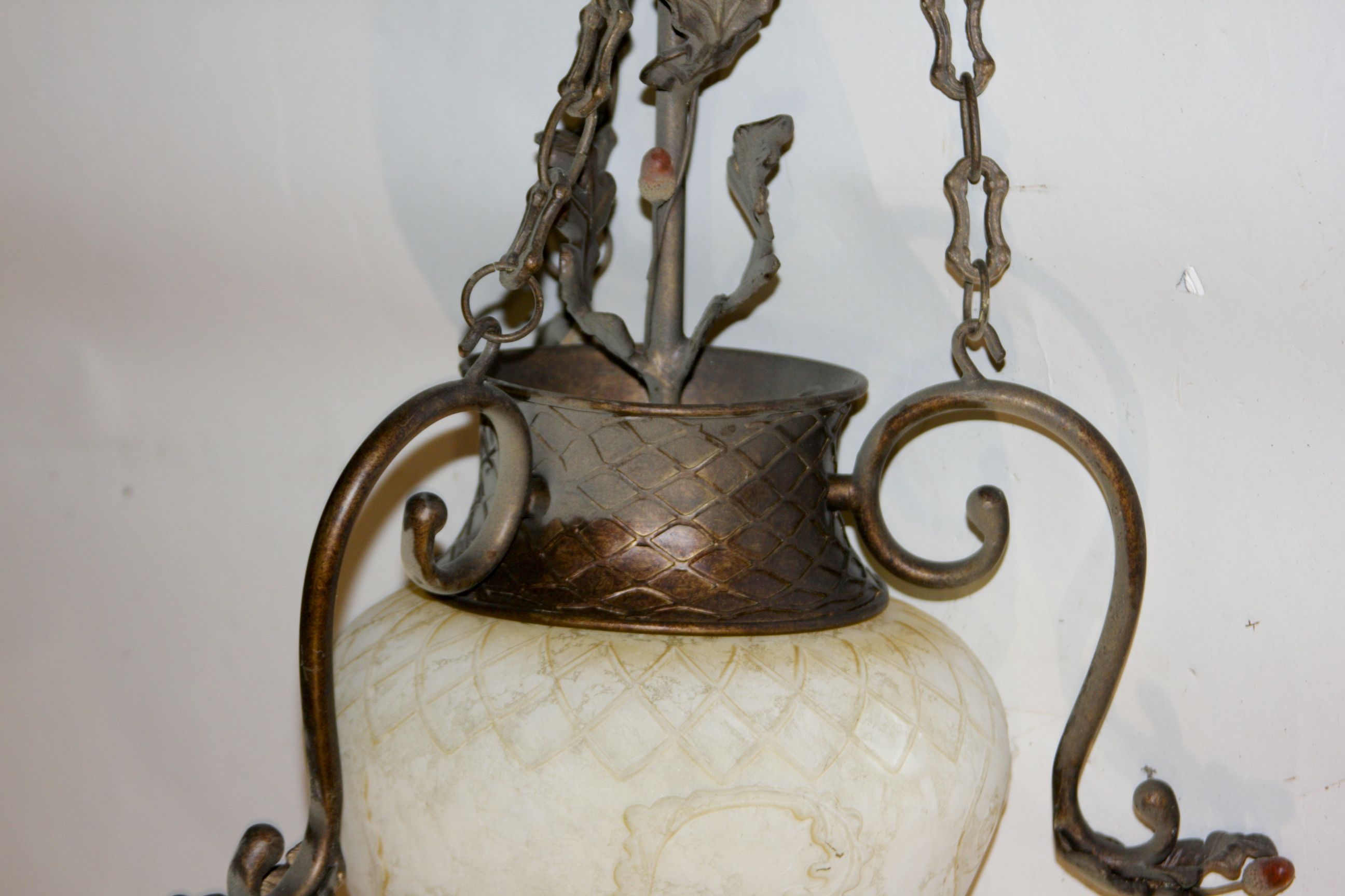 Antique Brass Chandelier with Glass Globe