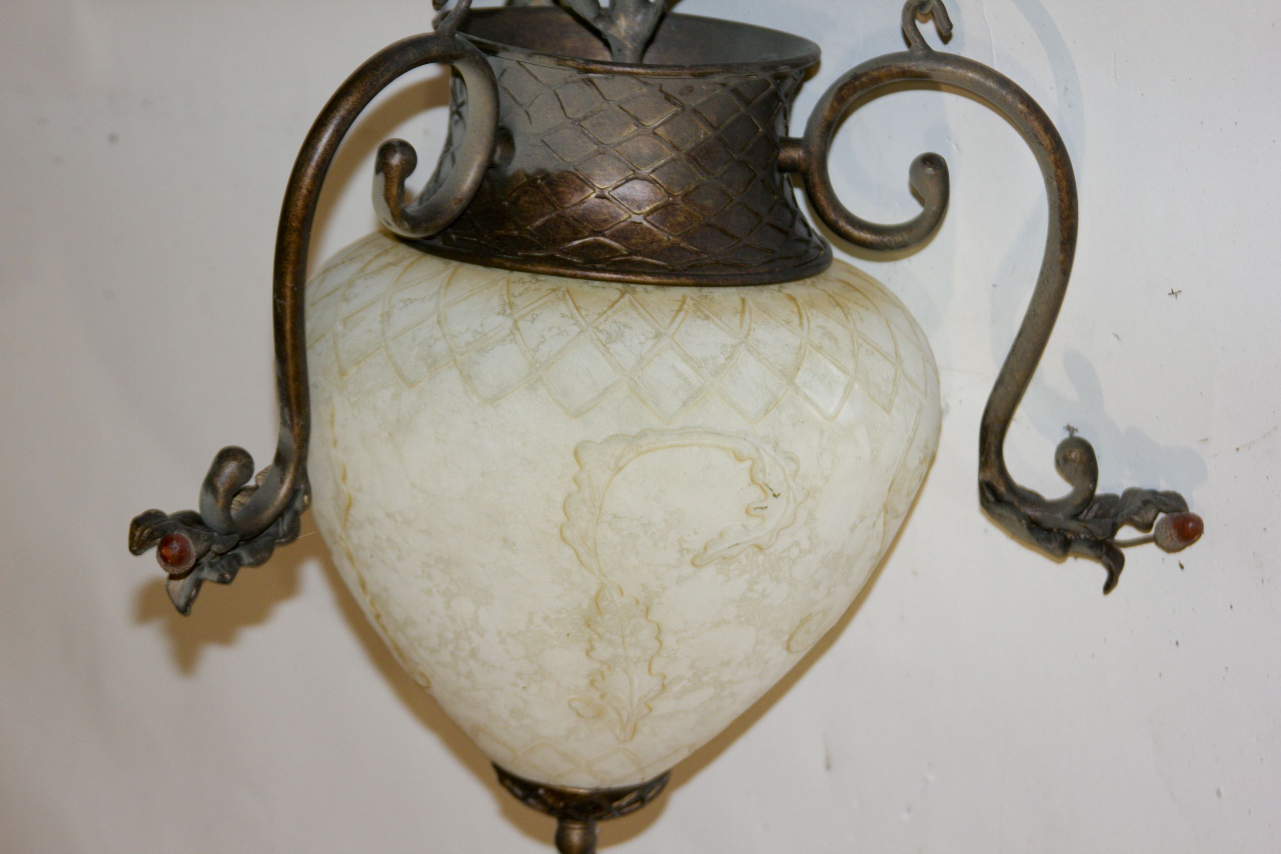 Antique Brass Chandelier with Glass Globe