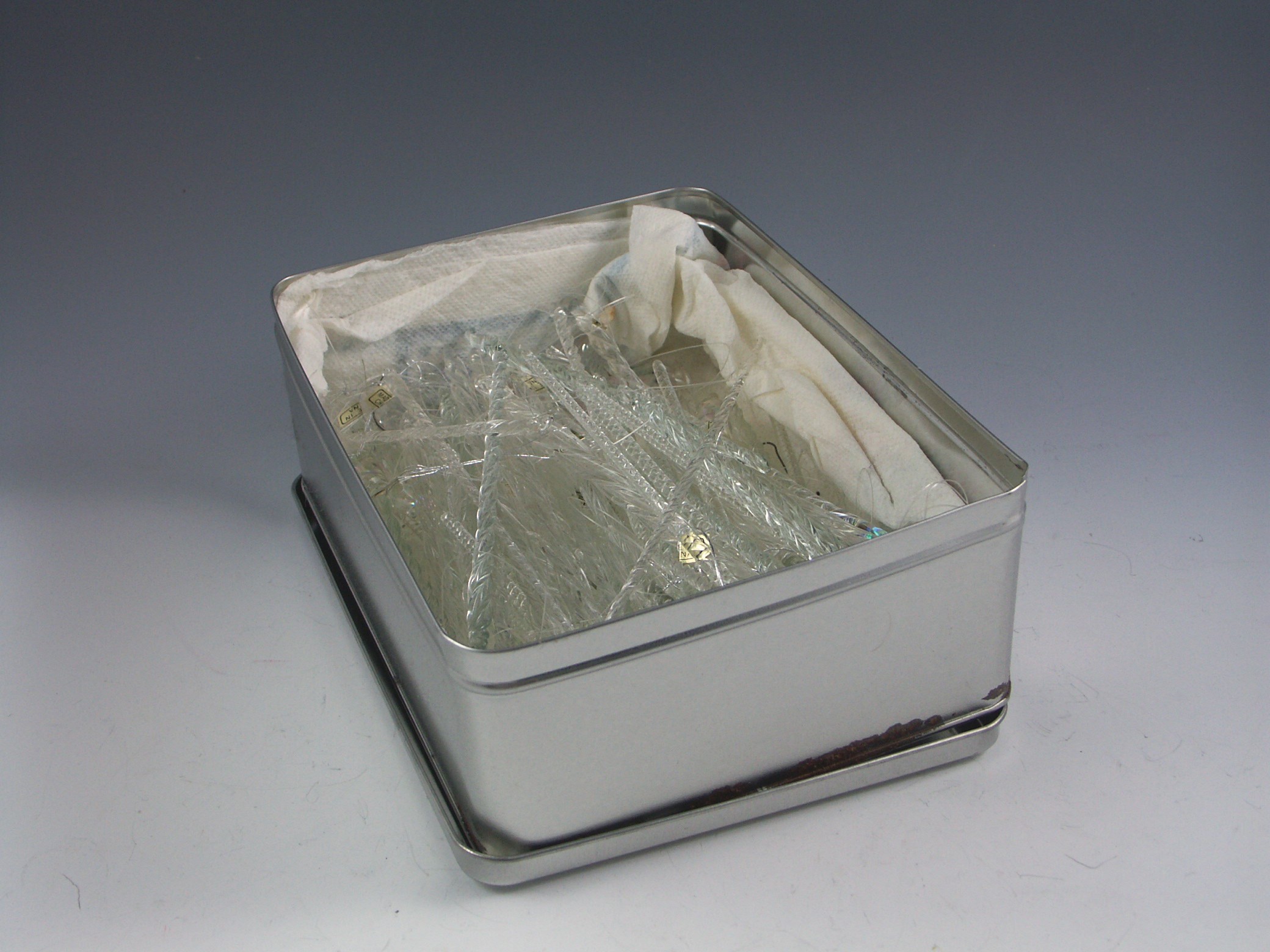 Tin of Glass Christmas Tree Icicles