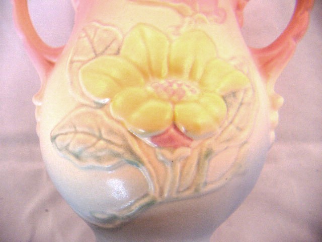 1940s Hull Art Magnolia Vase with Two Handles and Scalloped Rim
