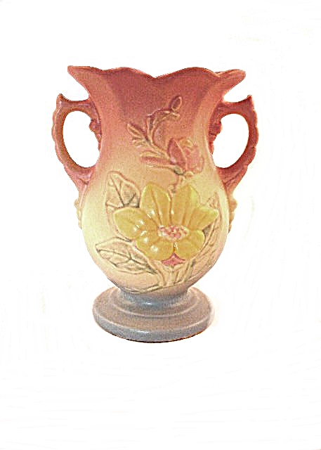 1940s Hull Art Magnolia Vase with Two Handles and Scalloped Rim