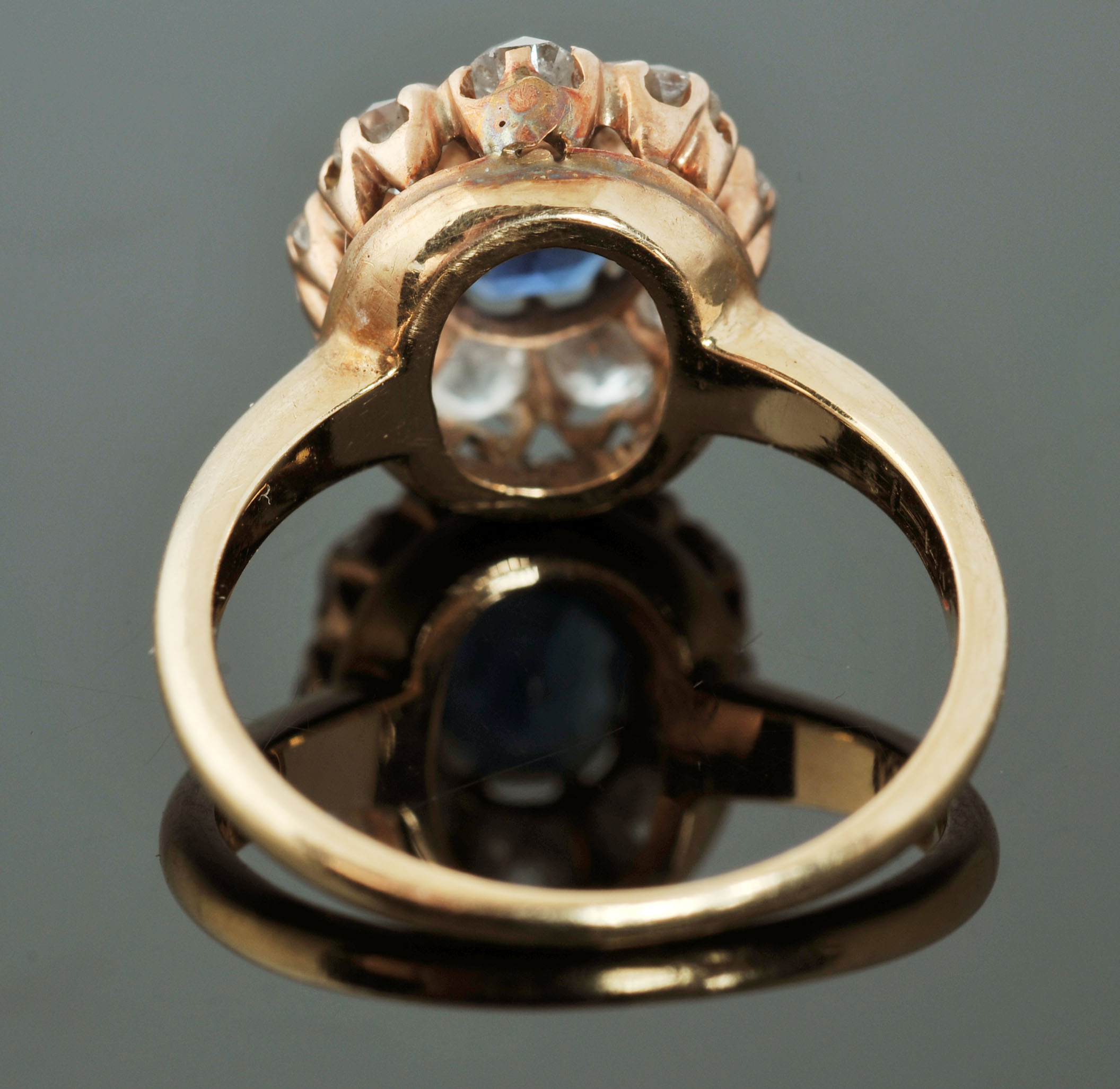14 K Yellow Gold, Blue Sapphire and Diamond Ring