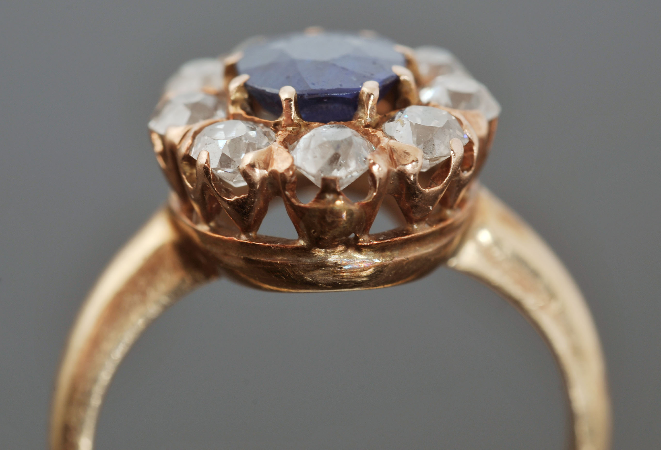 14 K Yellow Gold, Blue Sapphire and Diamond Ring