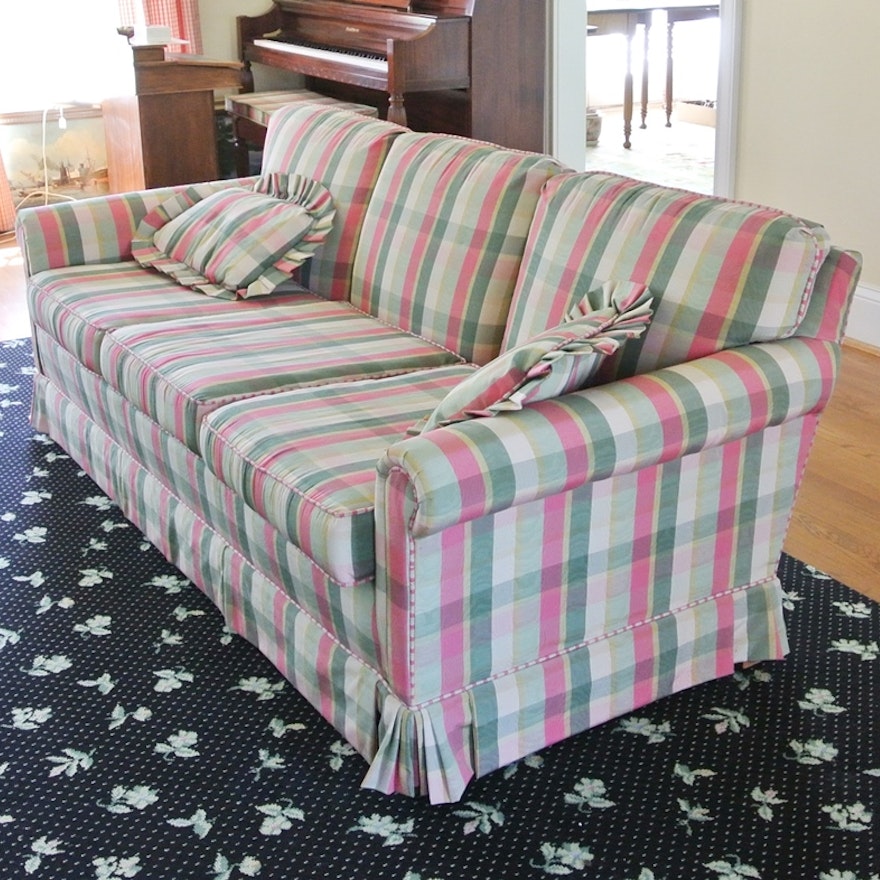 Beautiful Skirted Sofa with Gingham Piping