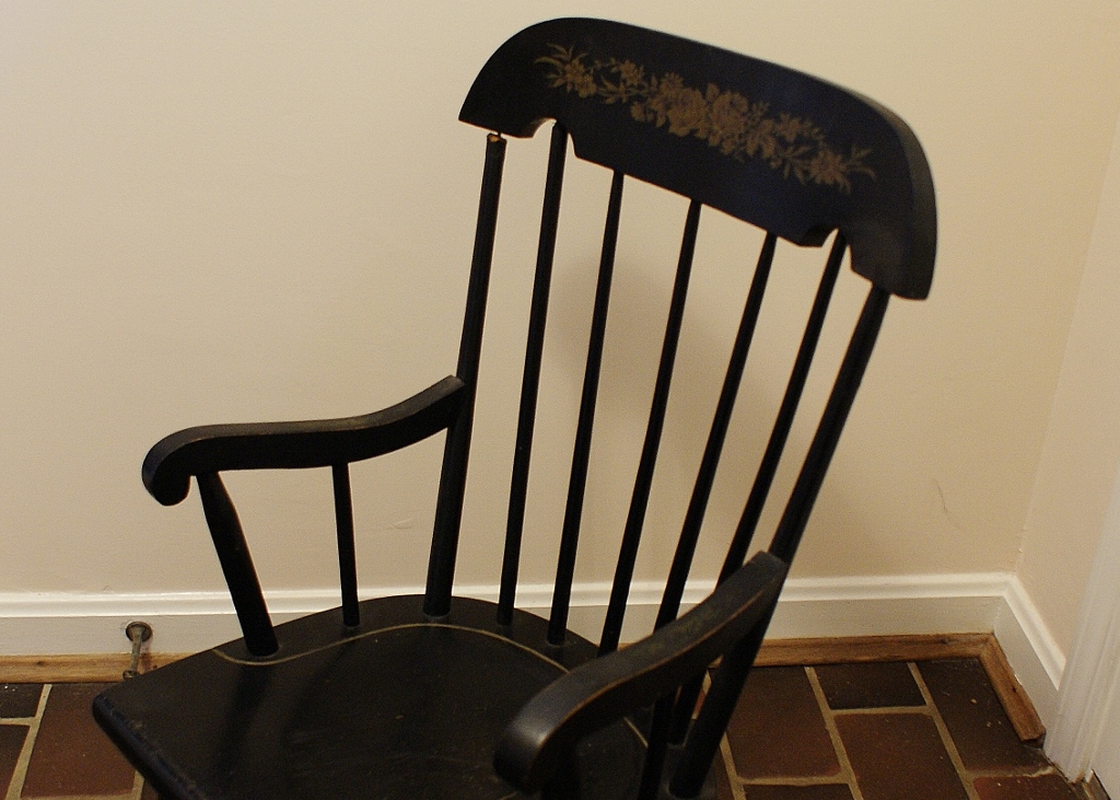 Vintage Black Painted Wood Child's Rocker