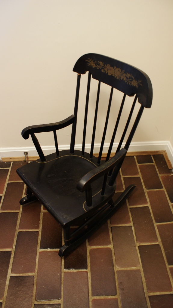 Vintage Black Painted Wood Child's Rocker