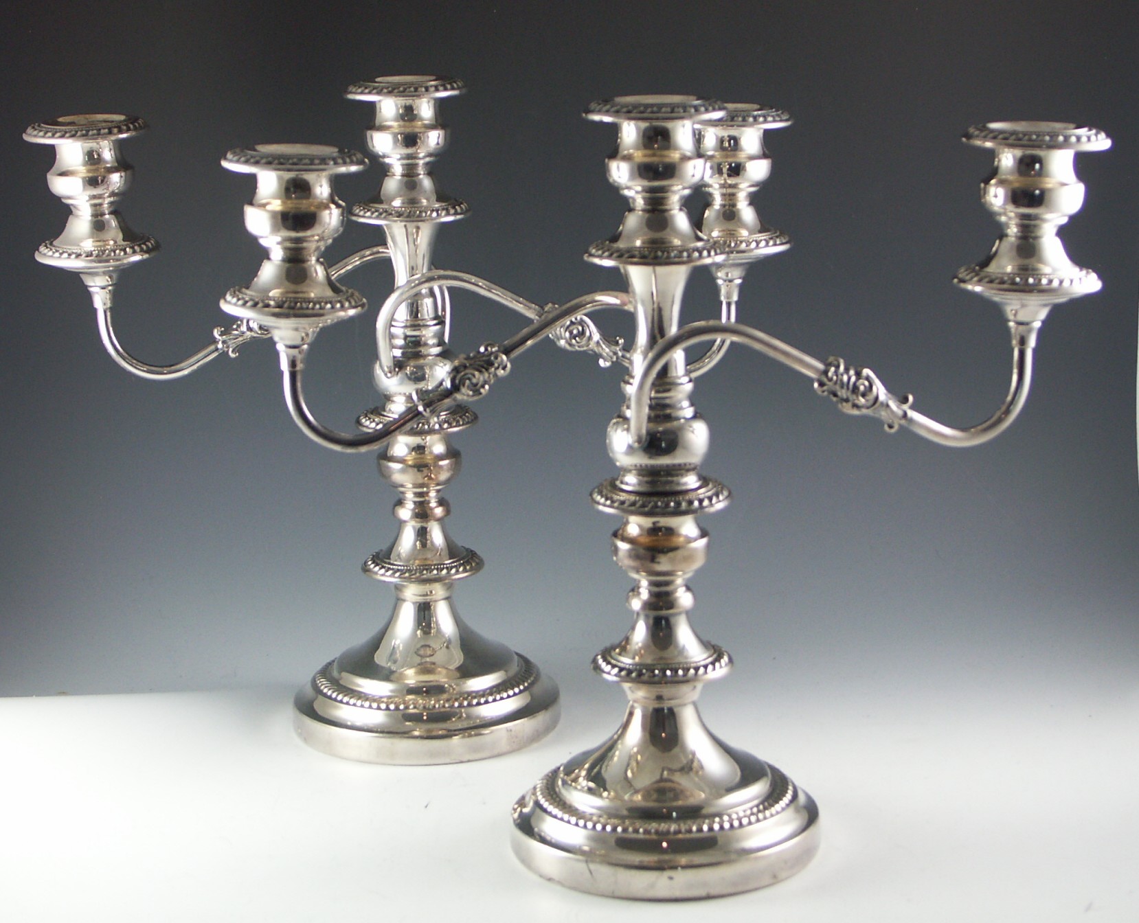 Pair of Ornate Silver Plate Candelabras 