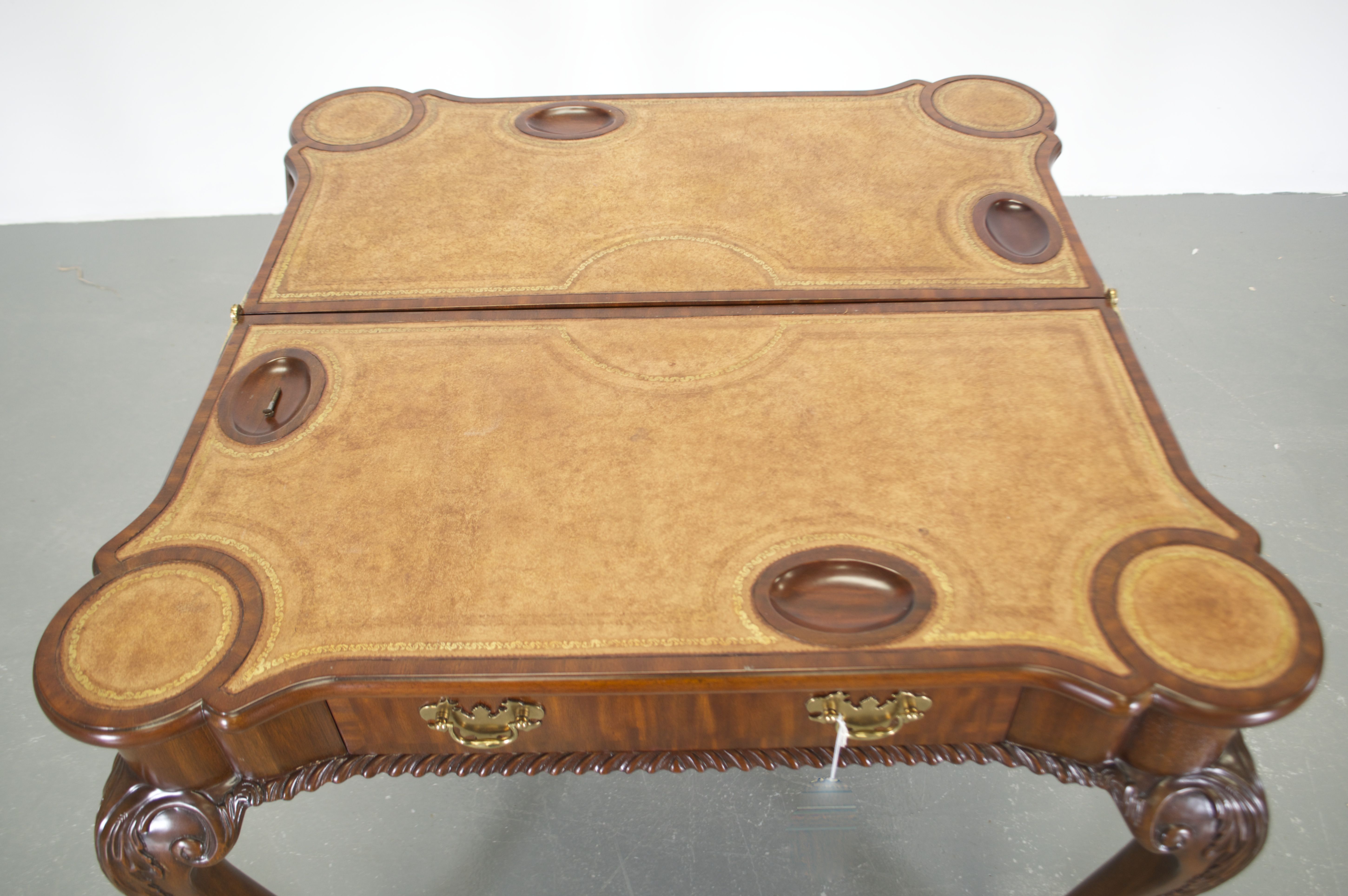 Maitland-Smith Mahogany & Leather Game Table