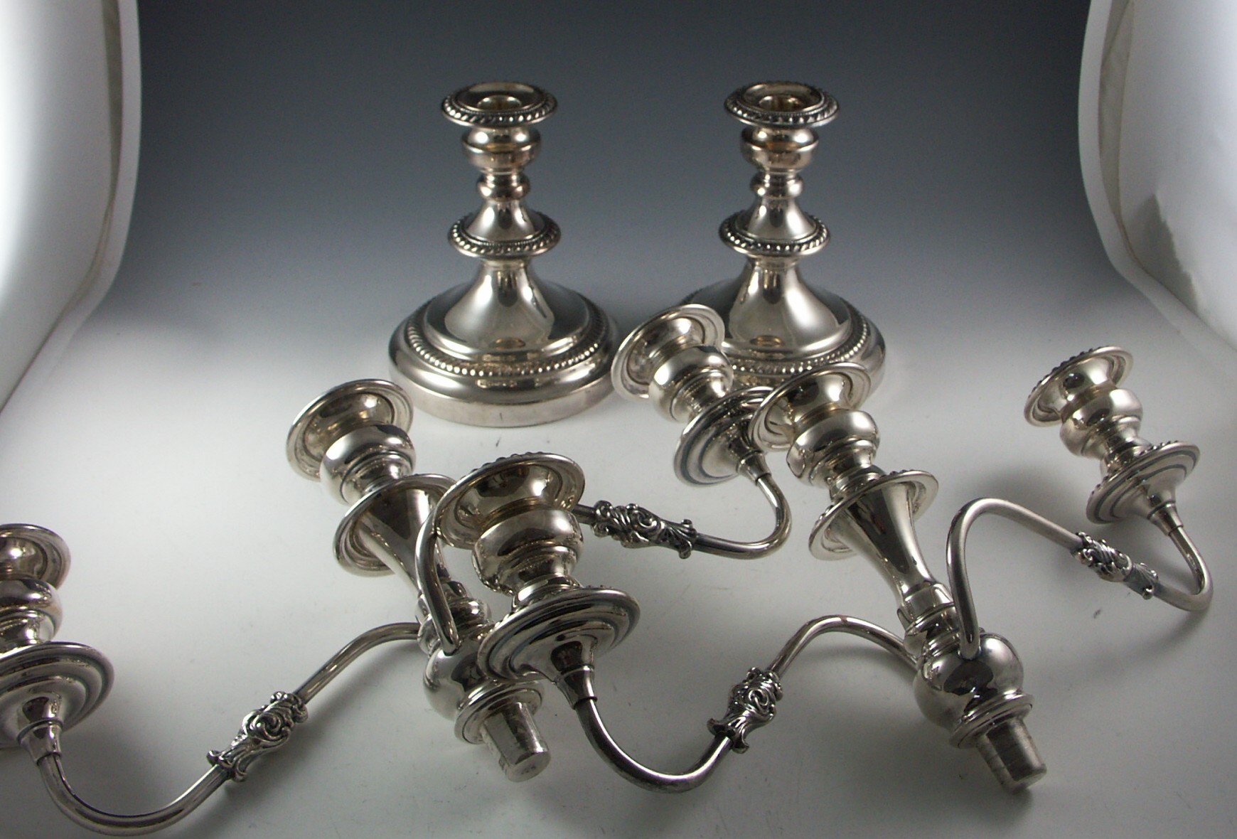 Pair of Ornate Silver Plate Candelabras 