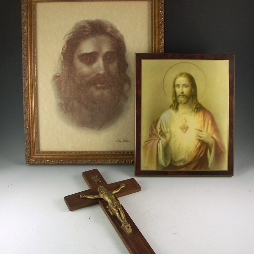 Religious Prints and Crucifix