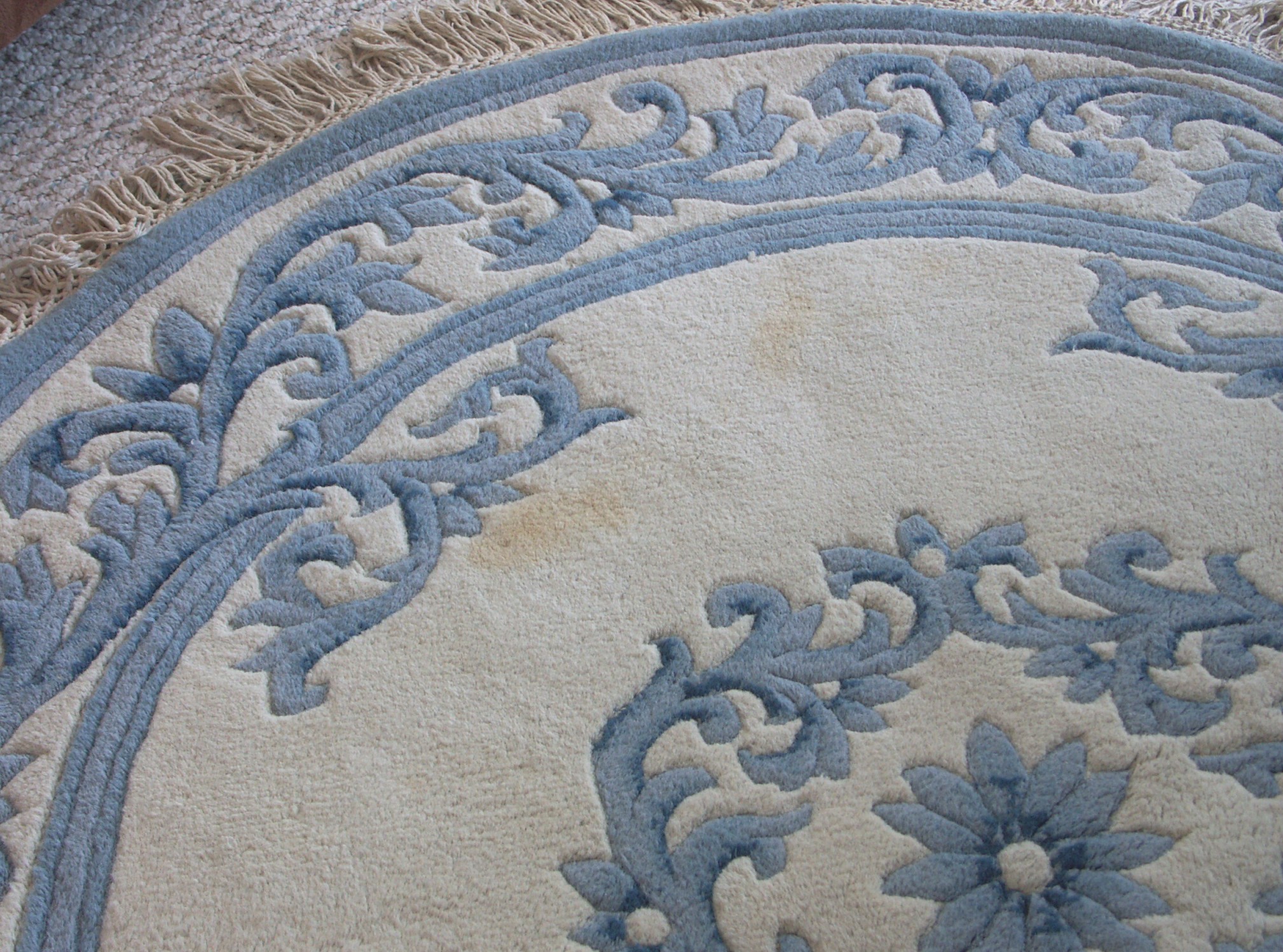 Blue and Ivory Round Oriental Rug