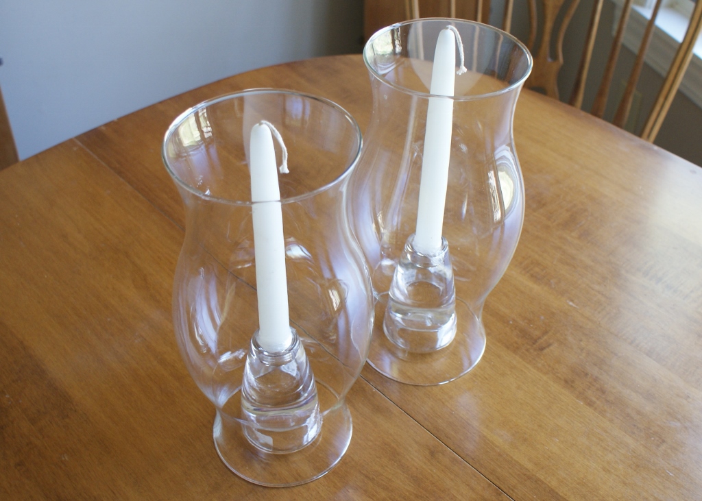 Two Glass Hurricane Lamps