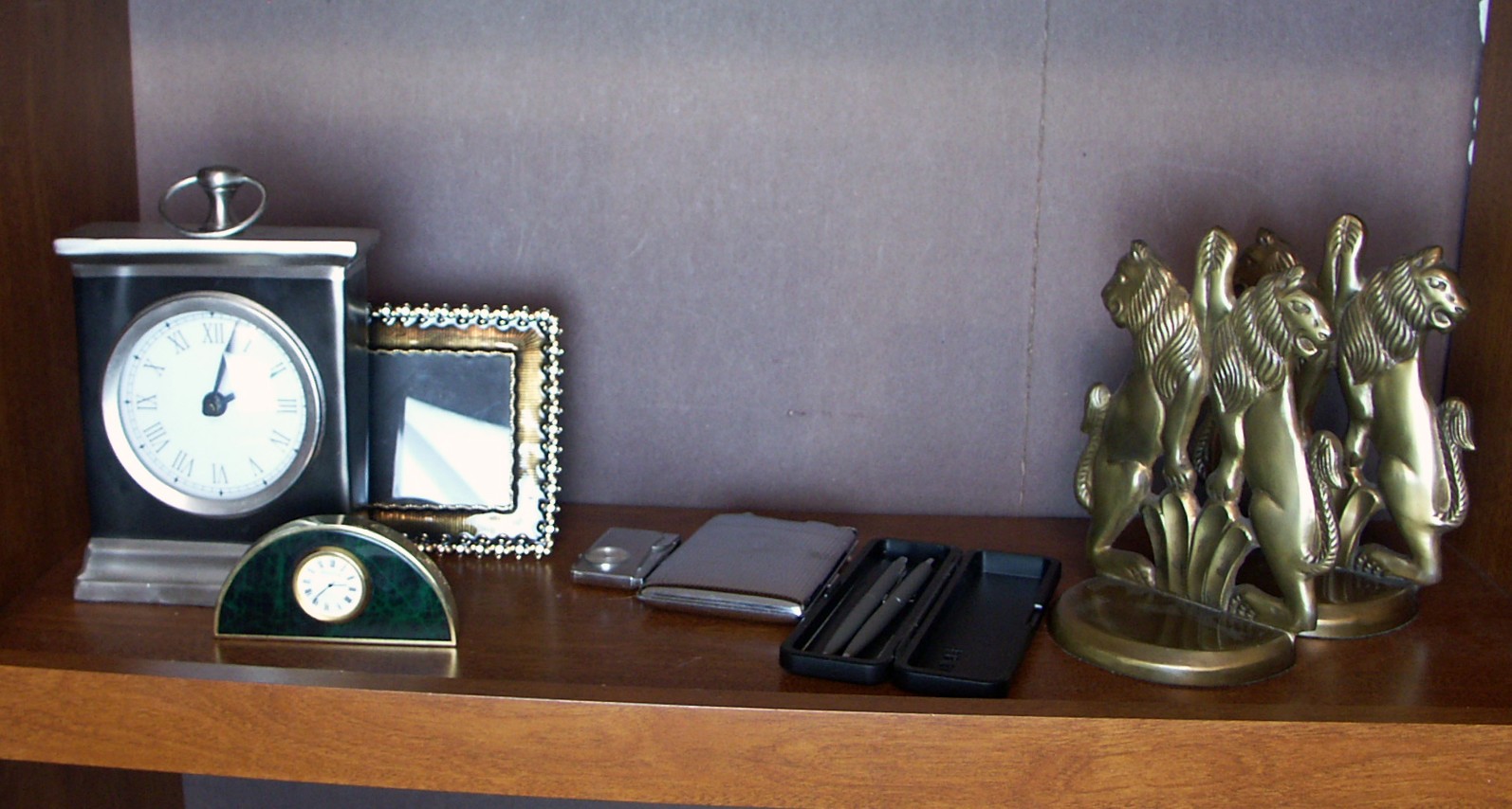 Lion Bookends, Parker Pens, Desk Clocks