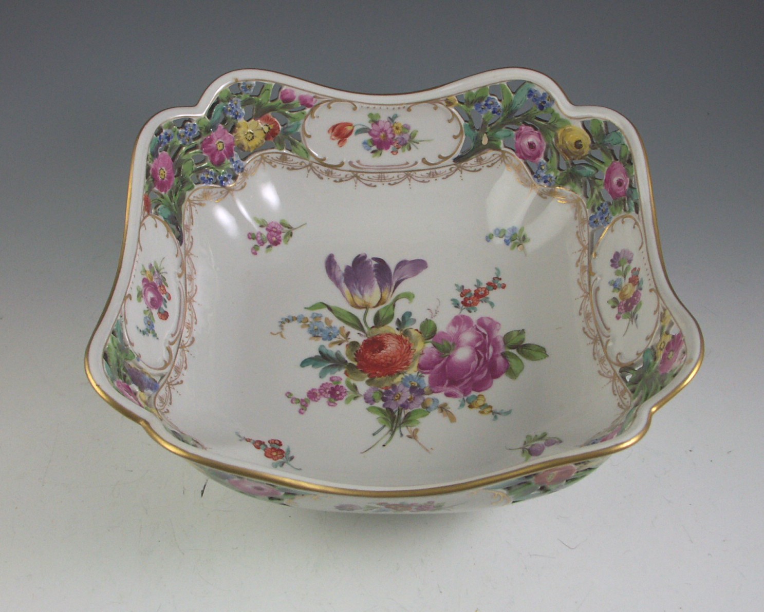 Hand Painted Reticulated Dresden Bowl