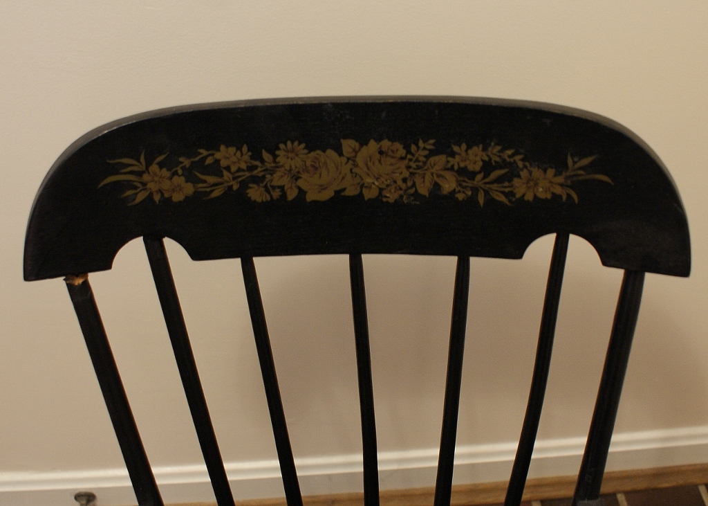 Vintage Black Painted Wood Child's Rocker
