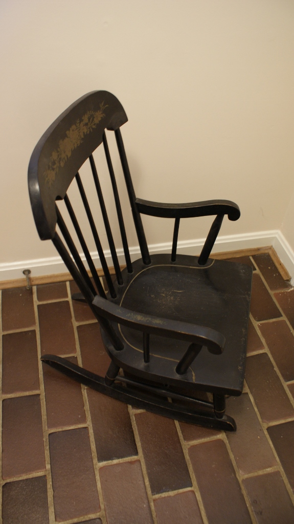 Vintage Black Painted Wood Child's Rocker