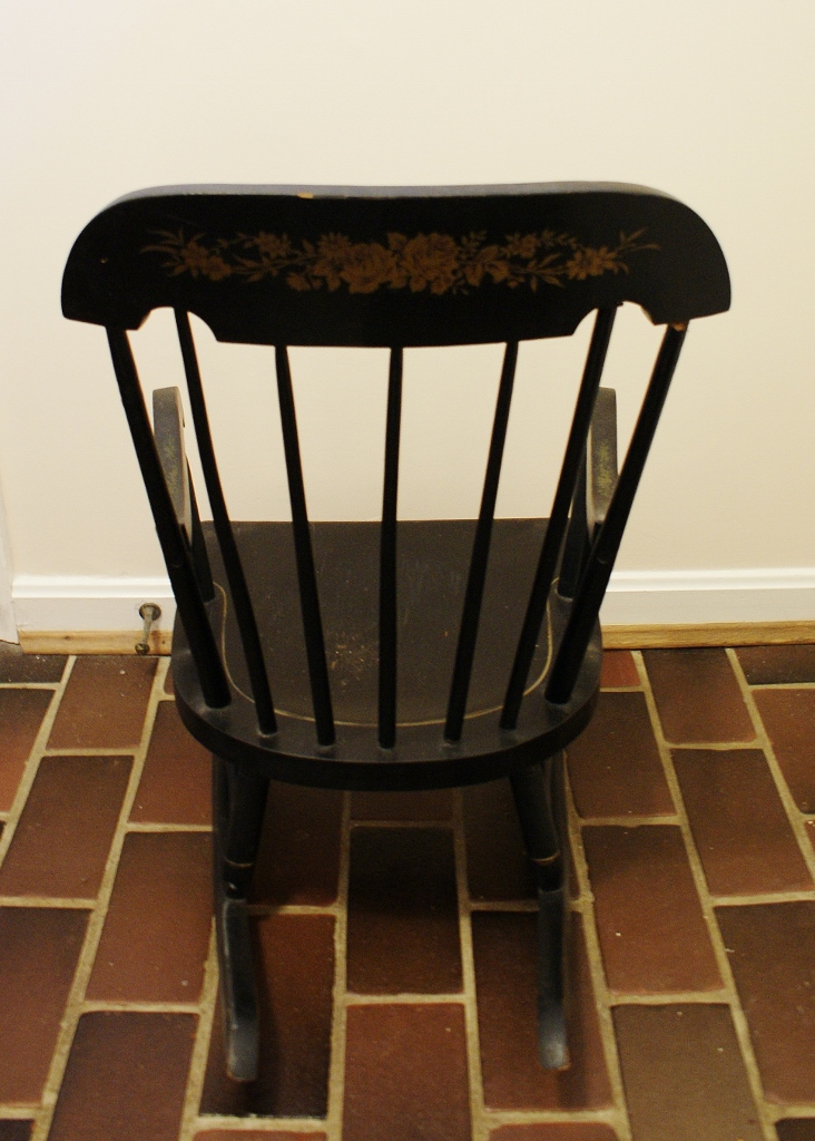 Vintage Black Painted Wood Child's Rocker