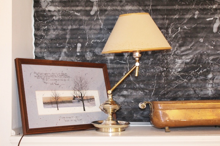 D. Morgan Print, Table Lamp, Copper Pot with Porcelain Handles