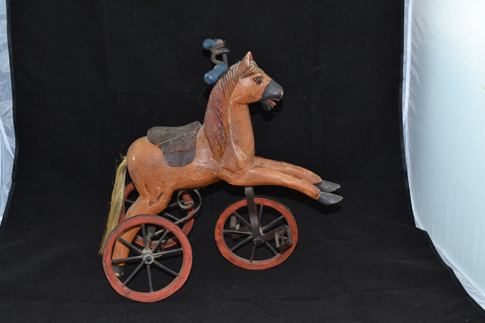 Reproduction Folk Art Miniature Wooden Horse Bicycle