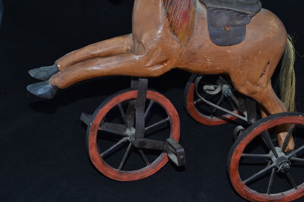 Reproduction Folk Art Miniature Wooden Horse Bicycle