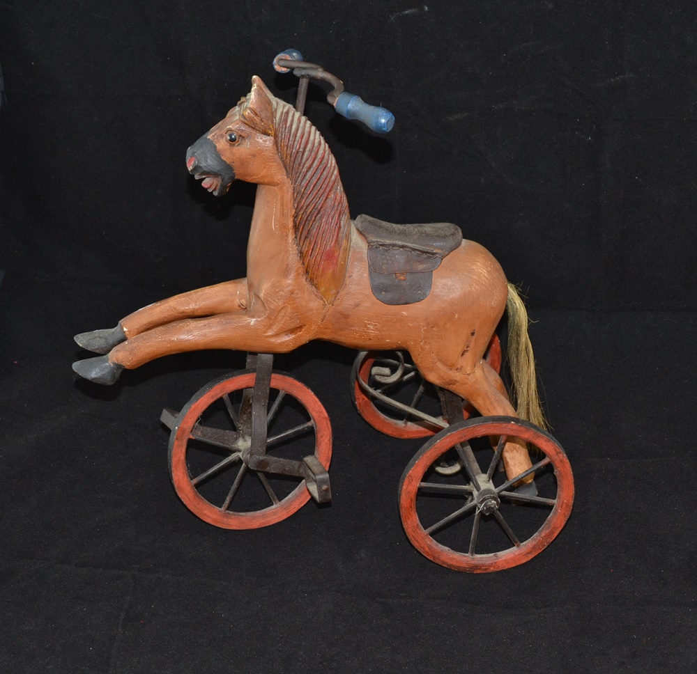 Reproduction Folk Art Miniature Wooden Horse Bicycle