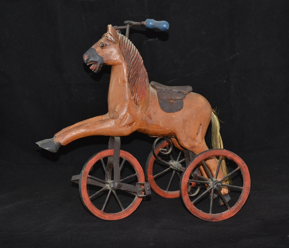 Reproduction Folk Art Miniature Wooden Horse Bicycle