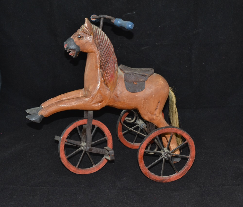 Reproduction Folk Art Miniature Wooden Horse Bicycle