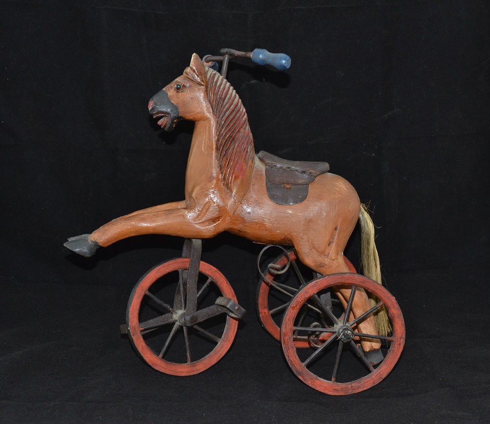 Reproduction Folk Art Miniature Wooden Horse Bicycle