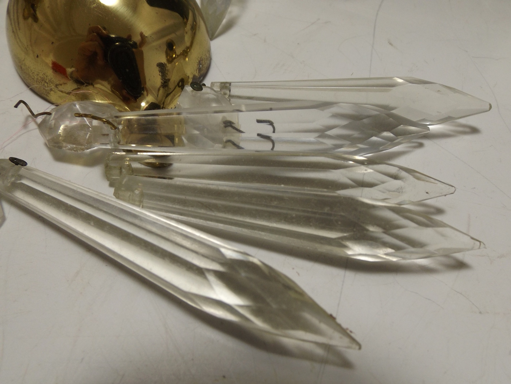 Pair of Polished Brass Sconces with Crystal Prisms