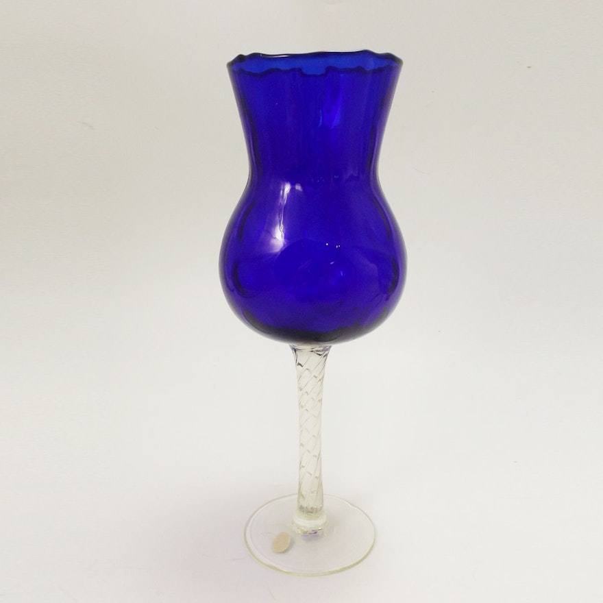 Japanese Enesco Cobalt Blue Glass Goblet