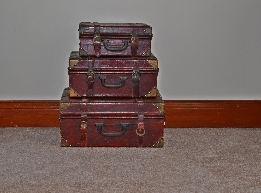 Group of Three Vintage Look Decorative Stacking Suitcases 