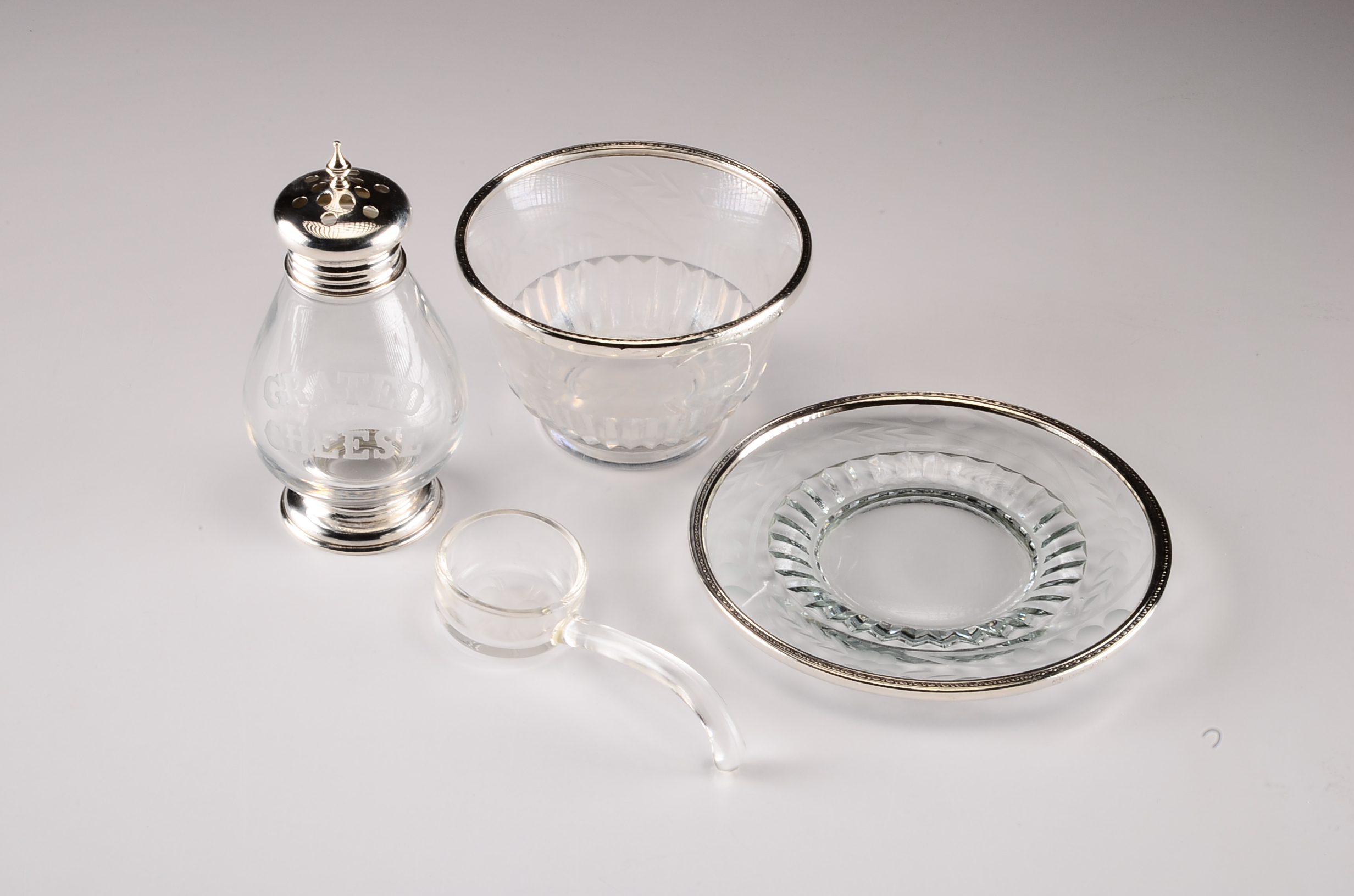 Vintage Condiment Bowl and Shaker with Sterling Silver Accents