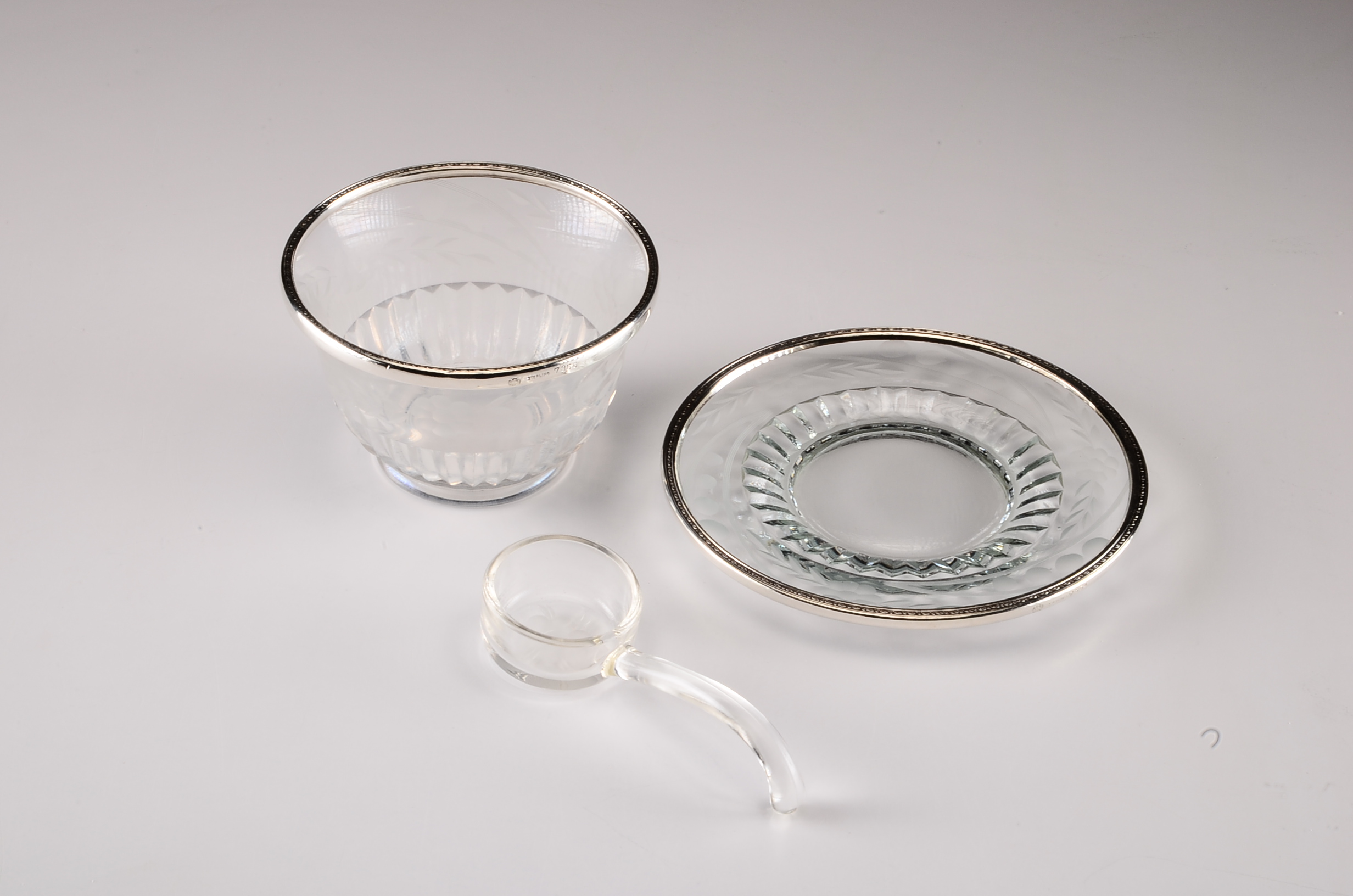 Vintage Condiment Bowl and Shaker with Sterling Silver Accents