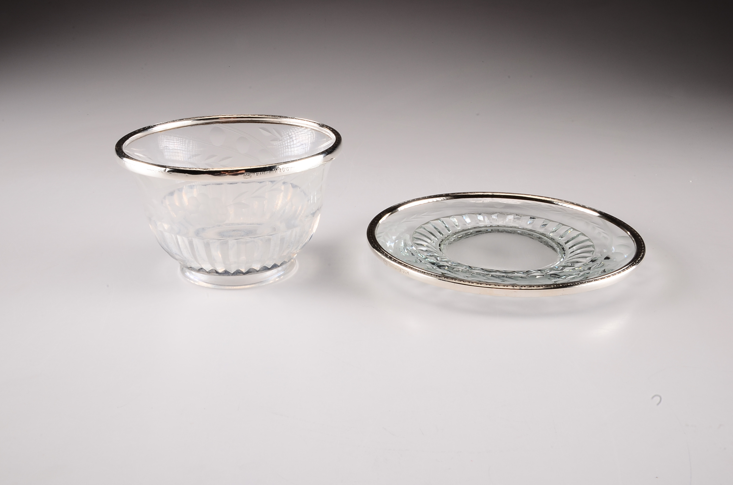 Vintage Condiment Bowl and Shaker with Sterling Silver Accents