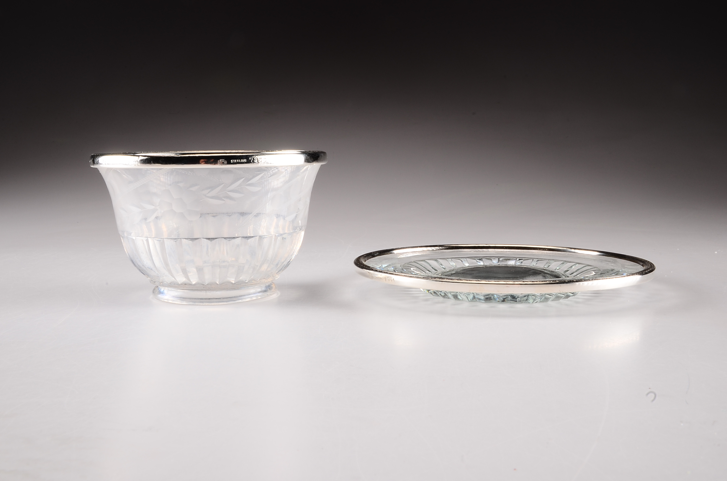 Vintage Condiment Bowl and Shaker with Sterling Silver Accents