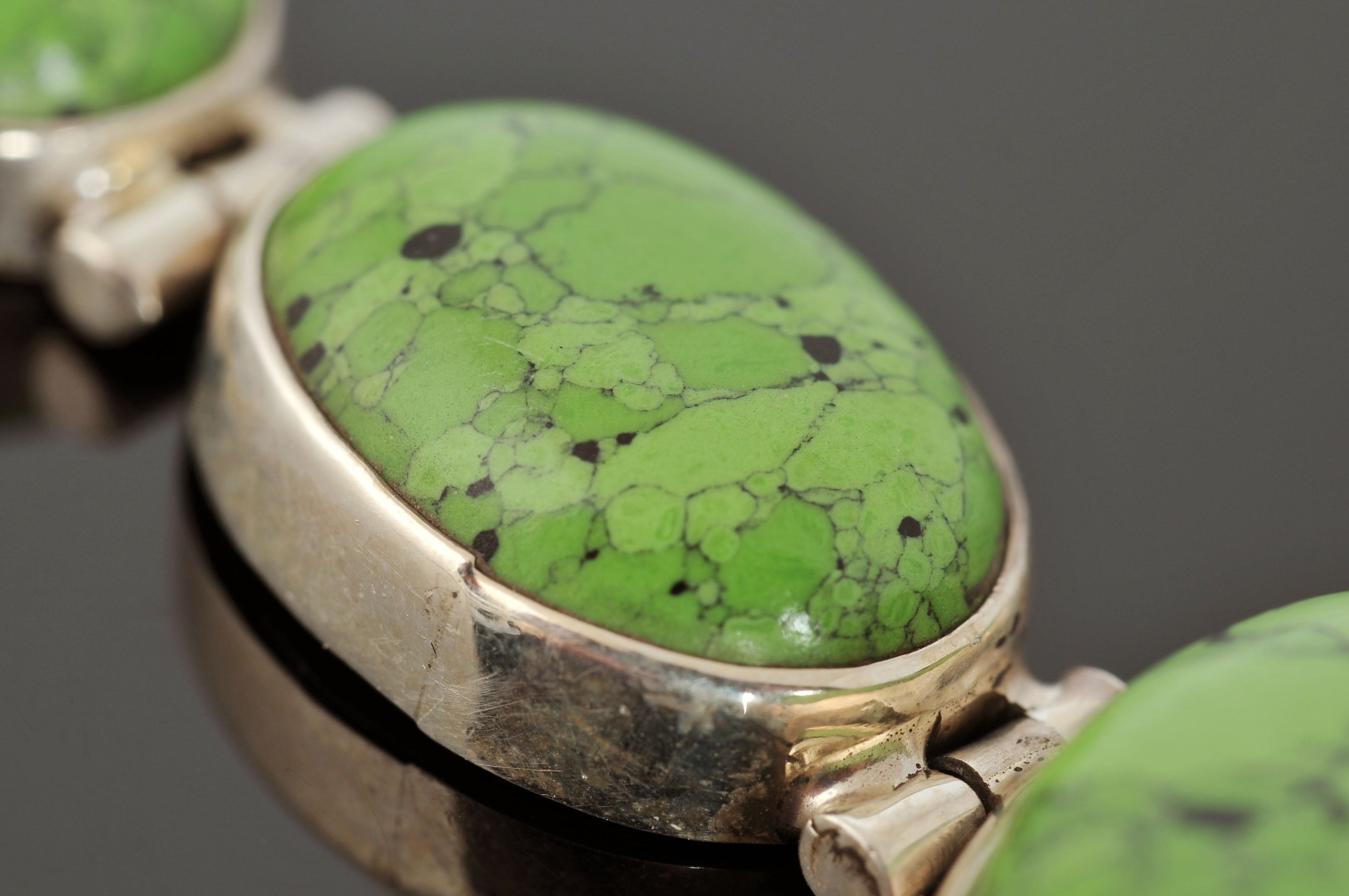 Sterling Silver Necklace with Bezel Set Lime Green Cabochons