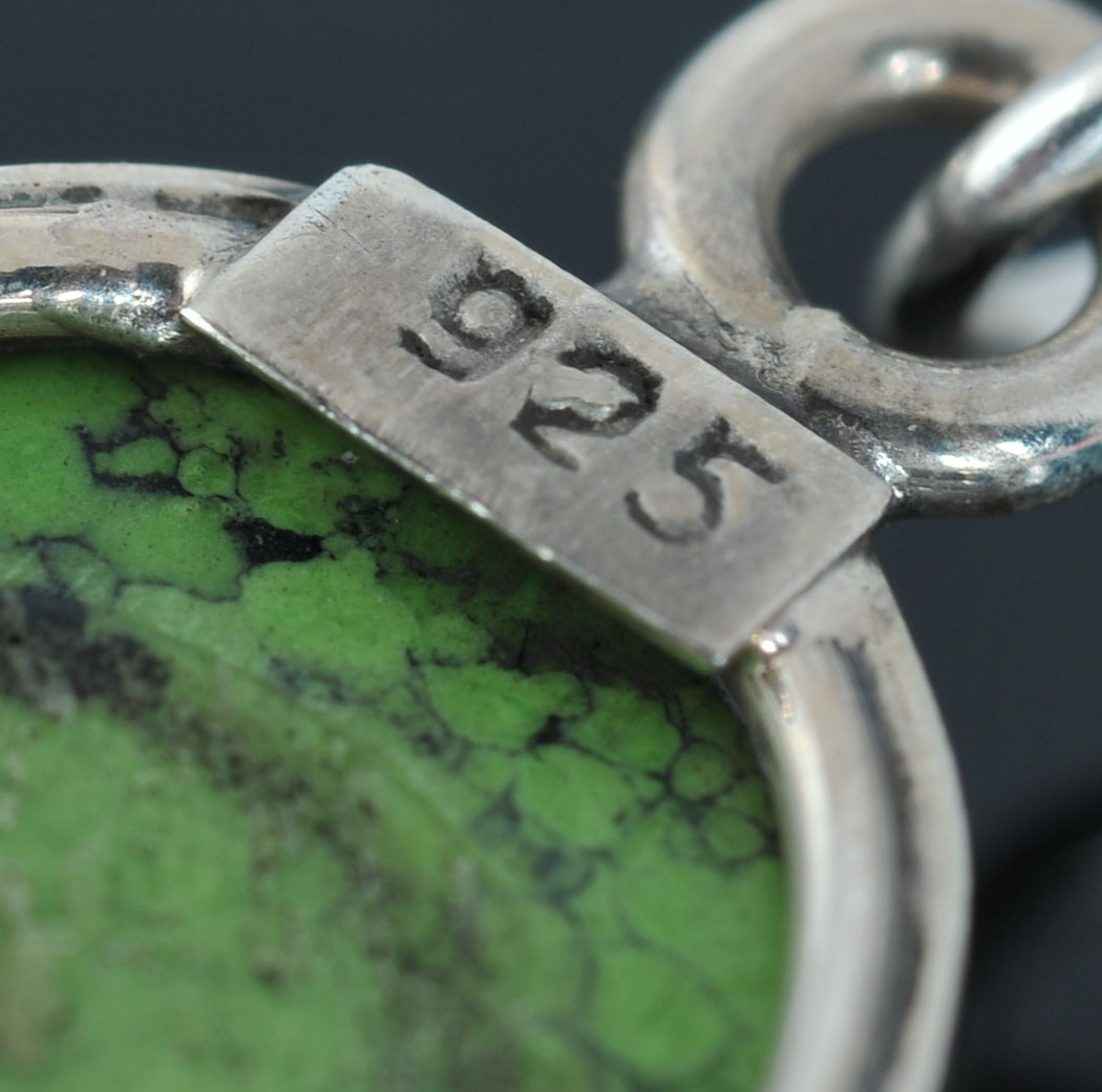 Sterling Silver Necklace with Bezel Set Lime Green Cabochons