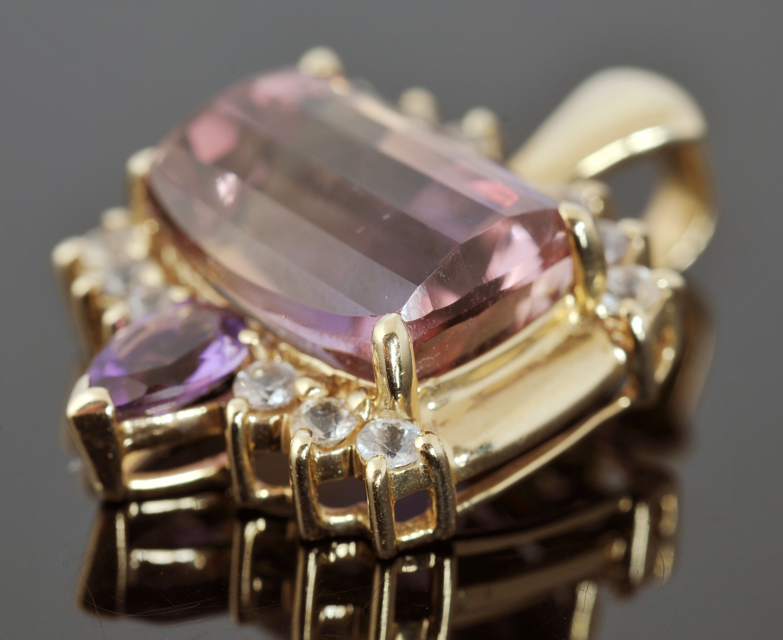 14 K Yellow Gold Ametrine, Amethyst and Crystal Pendant