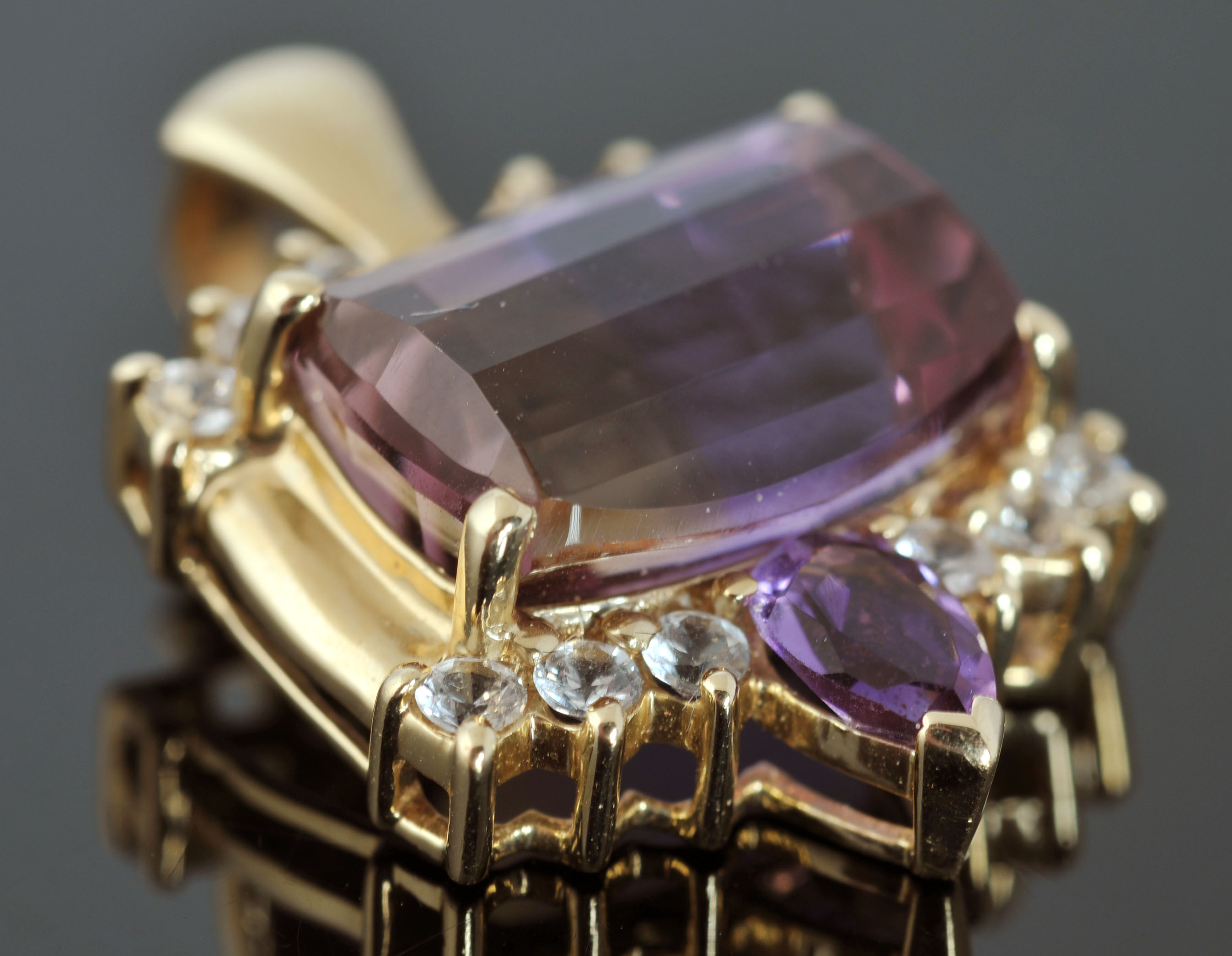 14 K Yellow Gold Ametrine, Amethyst and Crystal Pendant