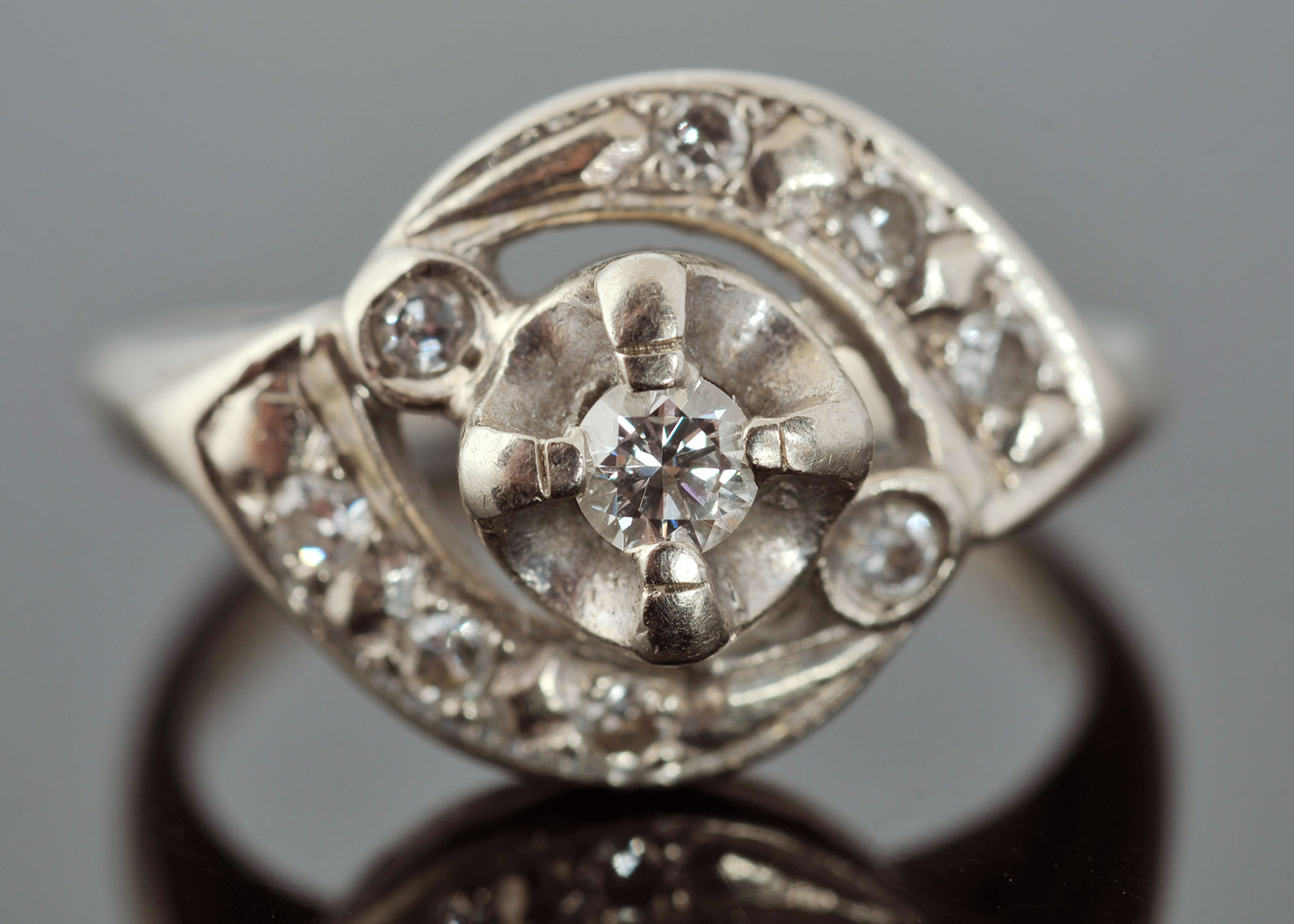 Vintage 14 K White Gold and Diamond Ring