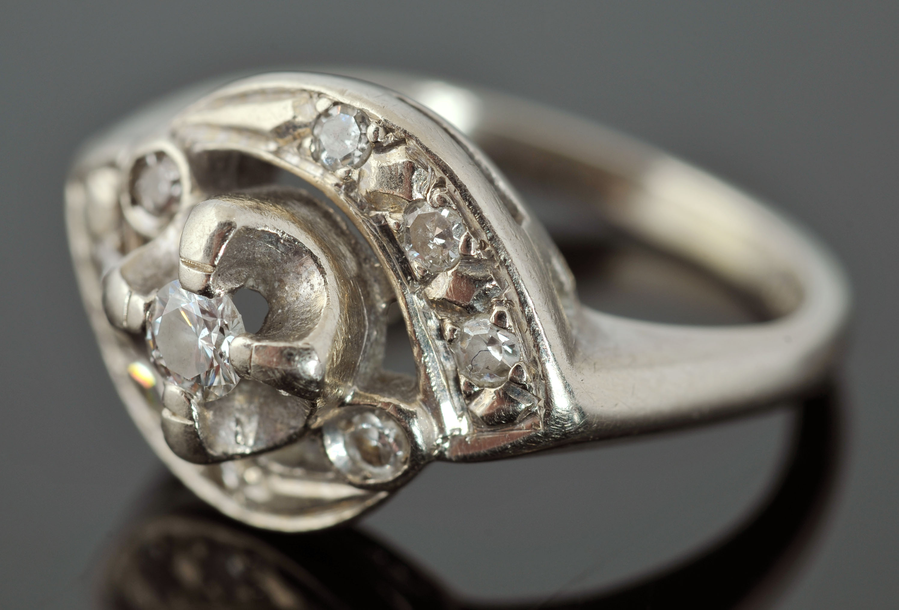 Vintage 14 K White Gold and Diamond Ring