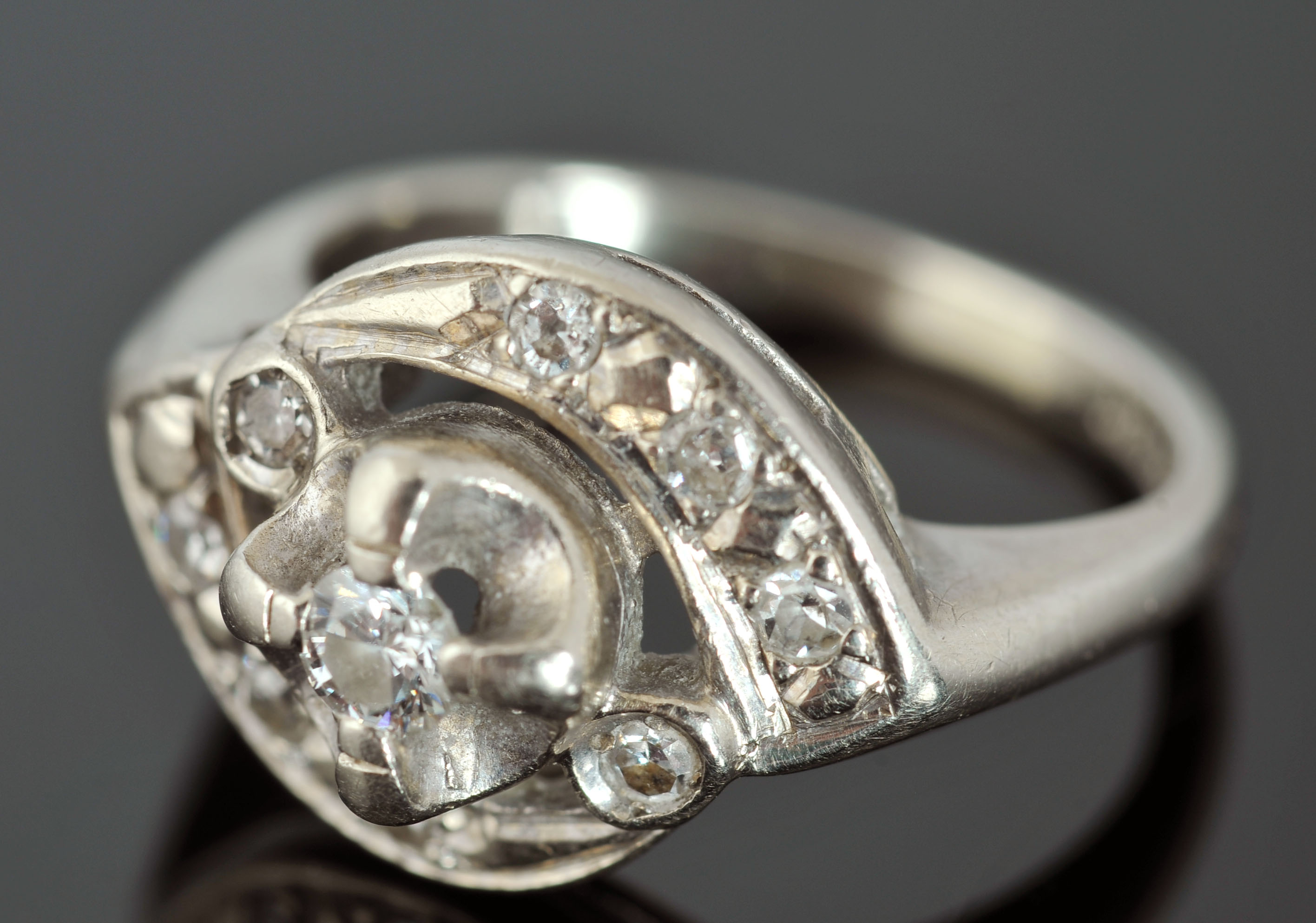 Vintage 14 K White Gold and Diamond Ring